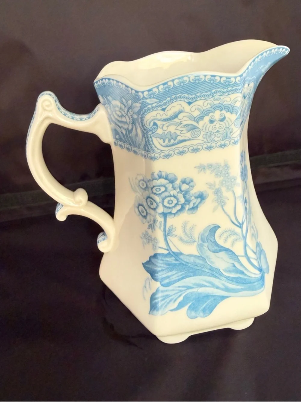 Godinger Blue Ellana Antique Reflections Blue Transferware Pitcher